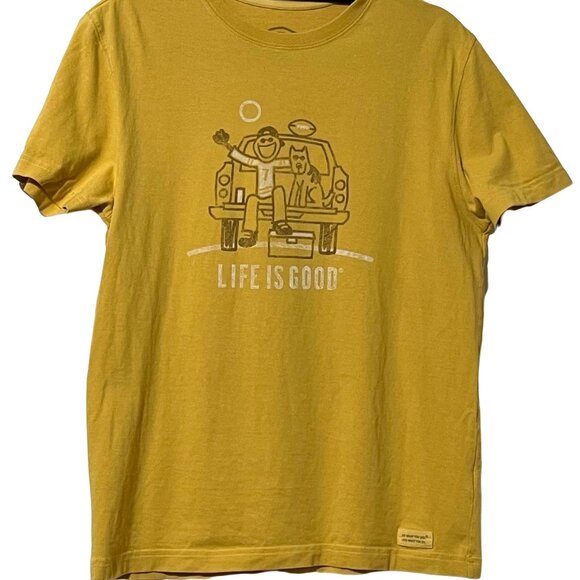 Life Is Good Size S Mustard Yellow Graphic Tee With Tailgate Print Short Sleeve - Picture 1 of 10